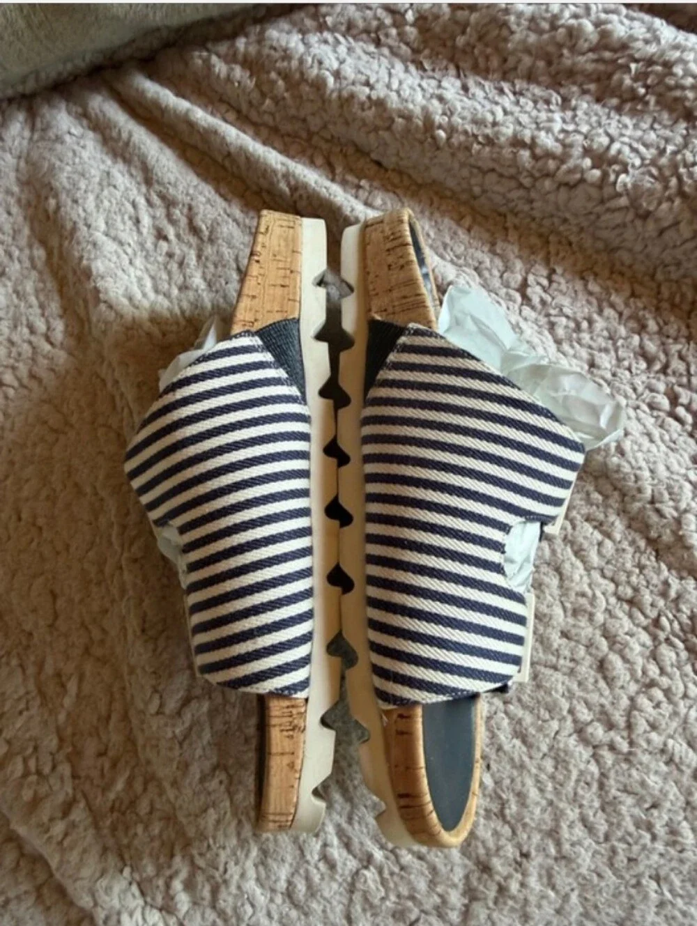 kate spade Navy and White Striped Double Buckle Sandals